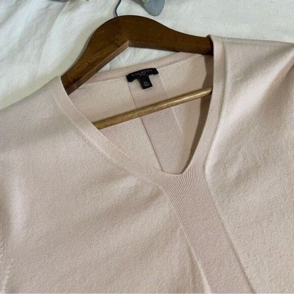 Talbot V-Neck Sweater Ribbed Center Stripe Pastel Pink Petite Large - Picture 6 of 9